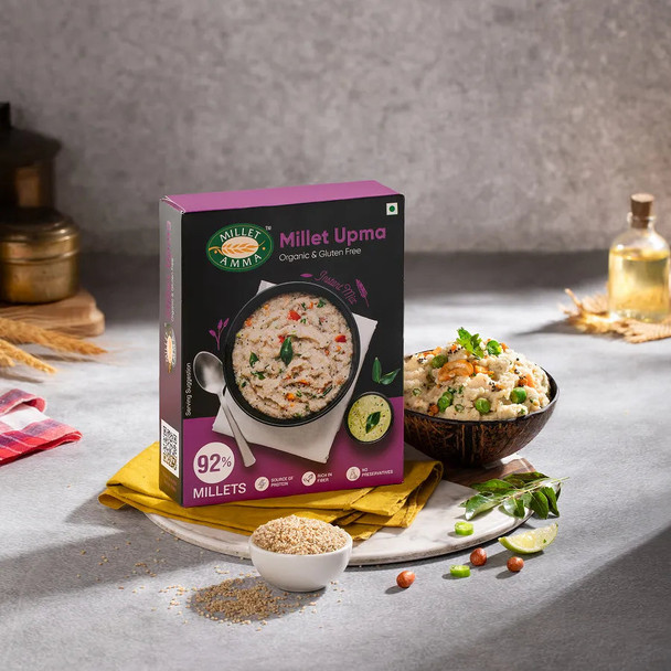 Millet Amma CERTIFIED ORGANIC Millet Rava Upma Mix  | 92% Millet Content | Easy & Ready to Cook | Instant Millet Breakfast Mix | Rich in Protein & High Fiber | 100% Vegan|250gm|0.55 lbs