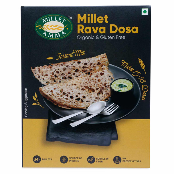 MILLET AMMA Millet Rava Dosa Mix | 58% Millet Content | Easy & Ready to Cook | Instant Millet Breakfast Mix | Rich in Protein & High Fiber | 100% Vegan |250gm|0.55 lbs