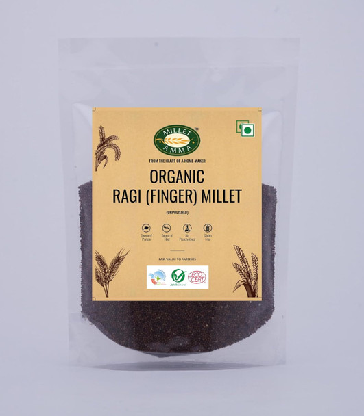 MILLET AMMA Unpolished ORGANIC Ragi (Finger Millet) Grains | (Kelvaragu,Nachni,Ragulu) | Suitable for Multiple Millet Recipes (Ragi Ladoo, Roti, Dosa, Idly) |500gm|1.1 lbs