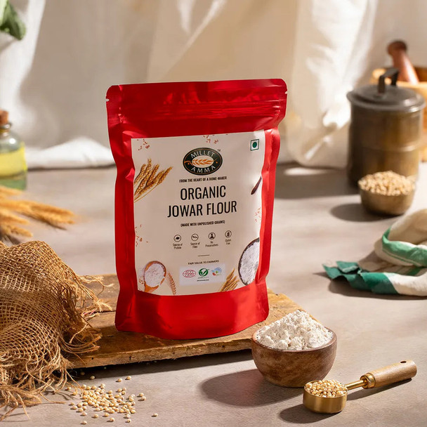 MILLET AMMA Jowar Millet Flour | Made with Unpolished Millet | (Sorghum , Jonna , Jola , Cholam ) | Healthy & High Fiber , Gluten Free | Suitable for Multiple Millet Recipes ( Roti , Cake)|500gm|1.1 lbs