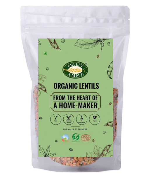 MILLET AMMA Organic Mixed Dal | Source of Proteins & Minerals | Unpolished Grains | 100% Vegan, Gluten Free, Preservatives Free & Non GMO | Suitable for Multiple Recipes|500gm|1.1 lbs