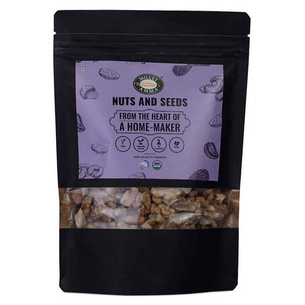 MILLET AMMA Organic Walnuts | Contain Polyunsaturated Fatty Acids | 100% Vegan & Gluten Free | Suitable to Mix Them in Multiple Recipes (Salads, Cereal, Use Them While Baking) | Health Snack |250gm|0.55 lbs