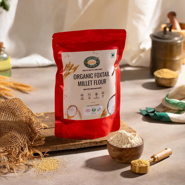 MILLET AMMA ORGANIC Foxtail Millet Flour Made with Unpolished Millet | Suitable for Multiple Millet Recipes (Pongal, Dhokla, Porridge) | High Fiber & Rich in Iron |500gm|1.1 lbs
