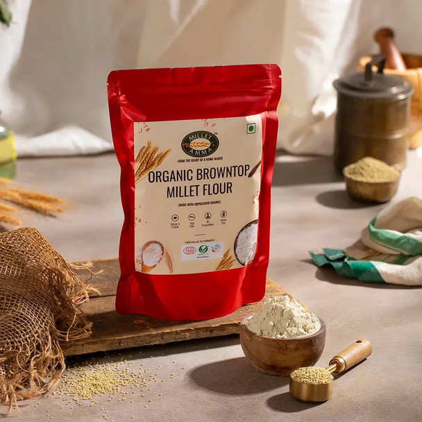 MILLET AMMA ORGANIC Browntop Millet Flour - 100% Vegan & Gluten Free, Contains Unpolished Bajra Millet, Suitable for Multiple Receipes ( Khichdi, Idli, Dosa, Pancakes, Cake and Rotis ), Rich in Magnesium |500gm|1.1 lbs