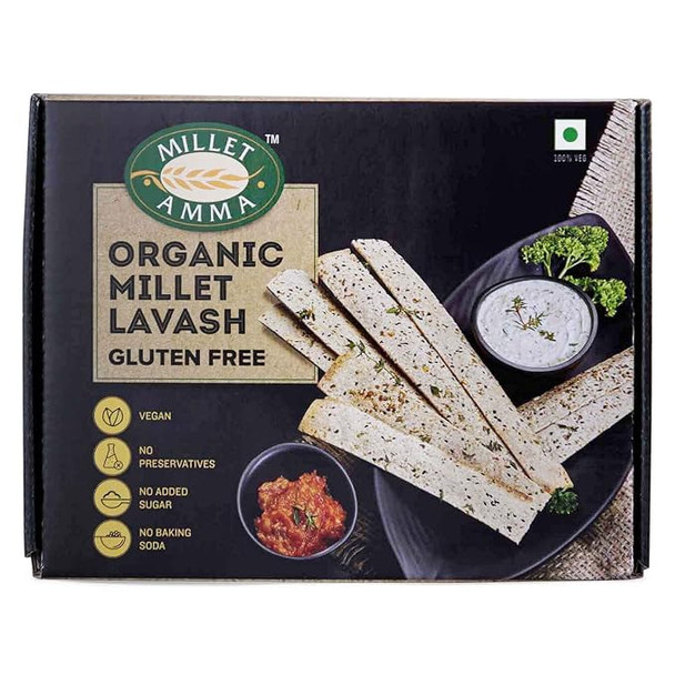Millet Amma CERTIFIED Millet Lavash Gluten Free   | 72% Millet Content | Ready to Eat  Best Choice for Snack Time, Parties & Events | Healthy Millet Snacks |150gm|0.33 lbs