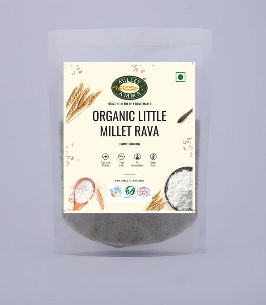 Millet Amma ORGANIC Little Millet Rava  | Stone Ground | Made with Unpolished Grains ( Kutki | Samai | Same | Samalu ) | Suitable for Multiple Millet Recipes | 100% Vegan & Gluten Free | Rice in Proteins |500gm|1.1 lbs