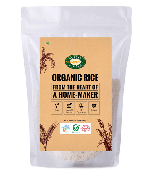 MILLET AMMA CERTIFIED ORGANIC Sona Masoori Rice  | Rich in Carbohydrates That Provides Energy | 100% Vegan & Gluten Free | Sonamasoori Chawal | Chemical Free & Pesticides Free |500gm|1.1 lbs
