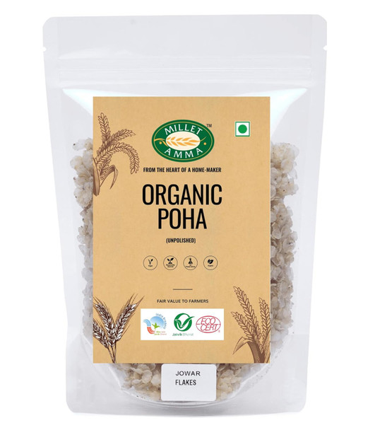 Millet Amma Organic Jowar Poha Flakes  Packs of 2  500gm | Gluten Free | Best Choice for Making Poha and Health Snack Recipes | Millet Flakes for a Healthy and Nutritious Breakfast 1000gm|2.2 lbs