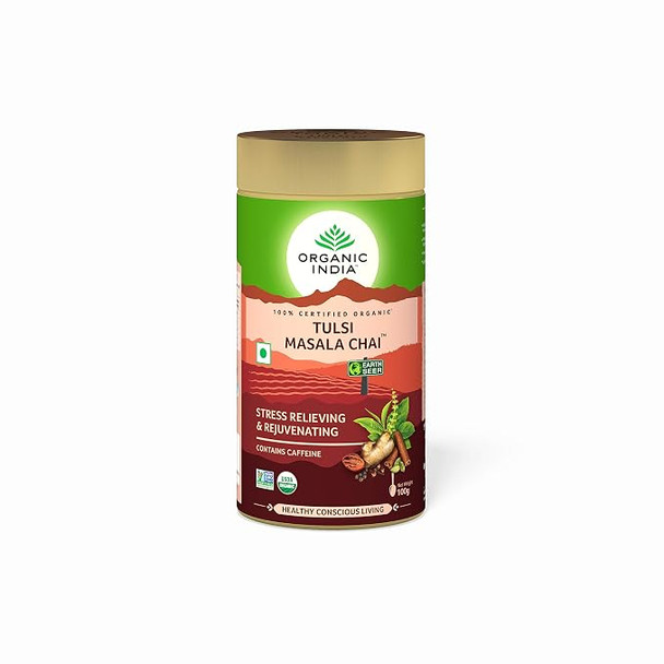 Organic India Tulsi Masala Powder Chai 100g Tin |0.22 lbs