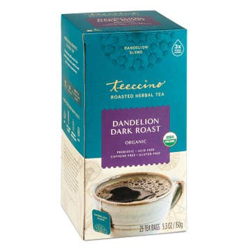 Dark Roast Dandelion Tea - Rich & Roasted Herbal Tea That’s Caffeine Free & Prebiotic with Detoxifying Dandelion Root, 25 Tea Bags by Teeccino|150gm|0.33 lbs