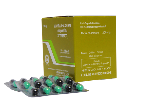 Abhrabhasmam 200 mg Capsule Pack of 10 strips by Kottakkal Arya Vaidya Sala|20gm|0.04 lbs