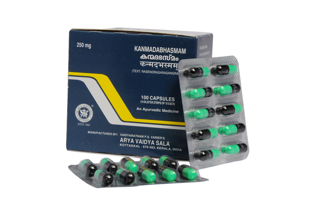 Kanmada Bhasmam Capsule Pack of 10 strips by Kottakkal Arya Vaidya Sala|20gm|0.04 lbs