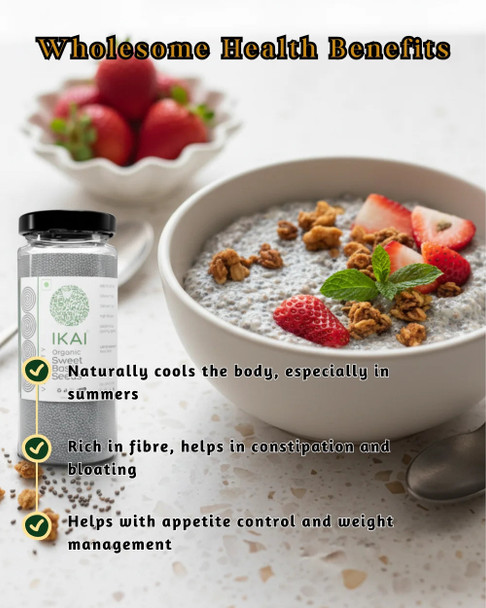 Organic Sweet Basil Seeds (Sabja) by IKAI Organics|100gm|0.22 lbs