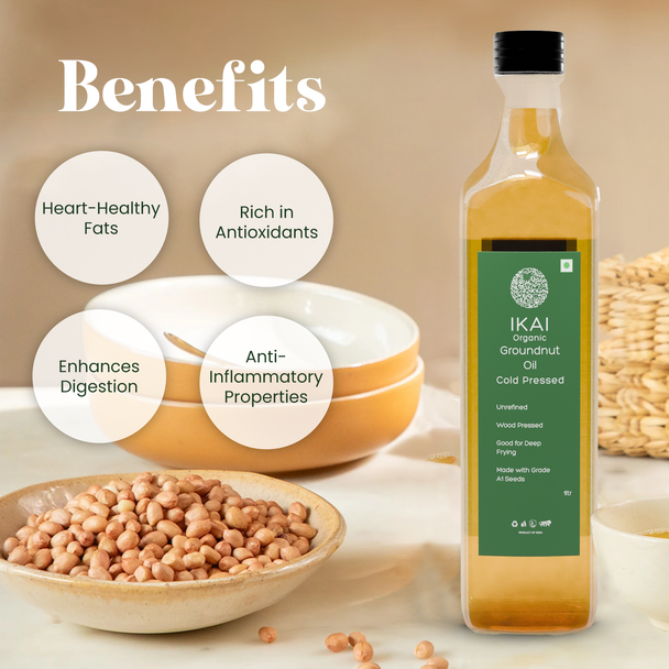 Organic Groundnut Oil (Cold Pressed) by IKAI Organics|500gm|1.1 lbs