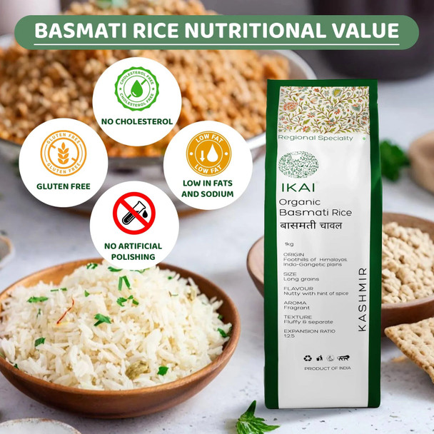 Organic Basmati Rice by IKAI Organics|1000gm|2.2 lbs