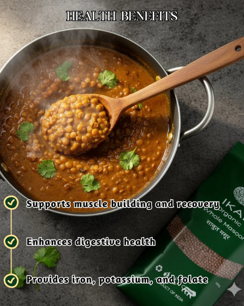 Organic Whole Masoor by IKAI Organics|500gm|1.1 lbs