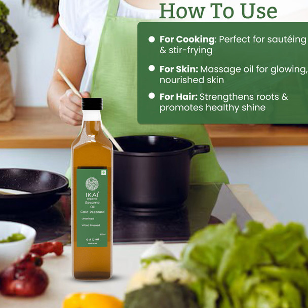 Organic Sesame Oil by IKAI Organics|500gm|1.1 lbs