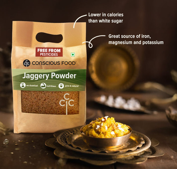 Jaggery Powder/Golden Sugar by Conscious Food|1000gm|2.2 lbs
