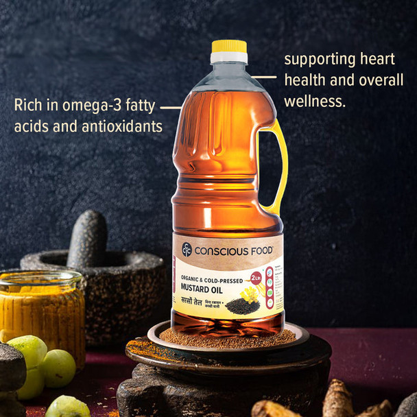 Mustard Oil Cold Pressed Organic by Conscious Food|2000gm|4.41 lbs