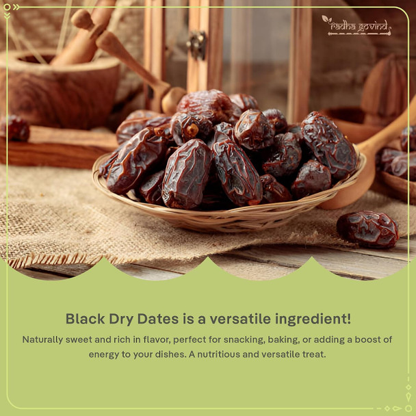 Organic Black Dry Dates | Sukha Khajoor | Kala Chuara | Kharik by Radha Govind|800gm|1.76 lbs