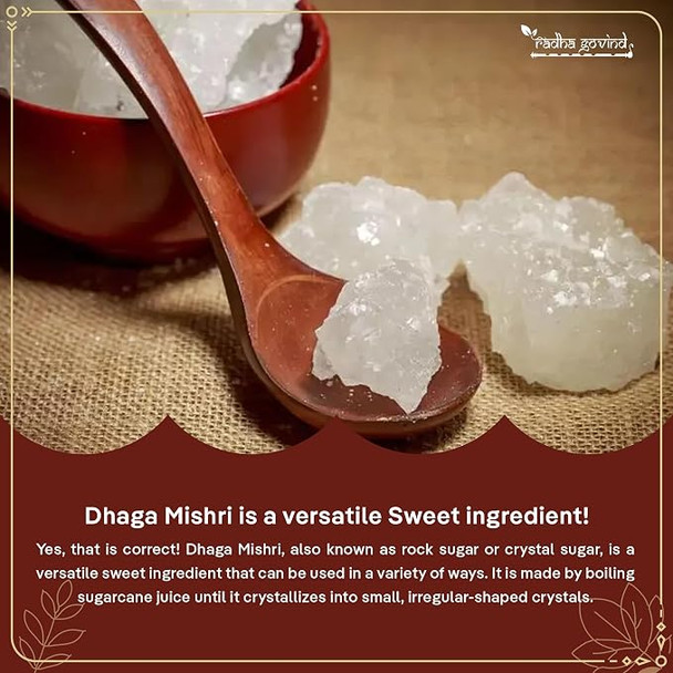 Organic Dhaga Mishri Natural Rock Sugar Crystals | Pure Ayurvedic Sweetener for Prasad, Puja & Daily Use | Unrefined Traditional Mishri for Health, Digestion & Energy by Radha Govind|900gm|1.98 lbs