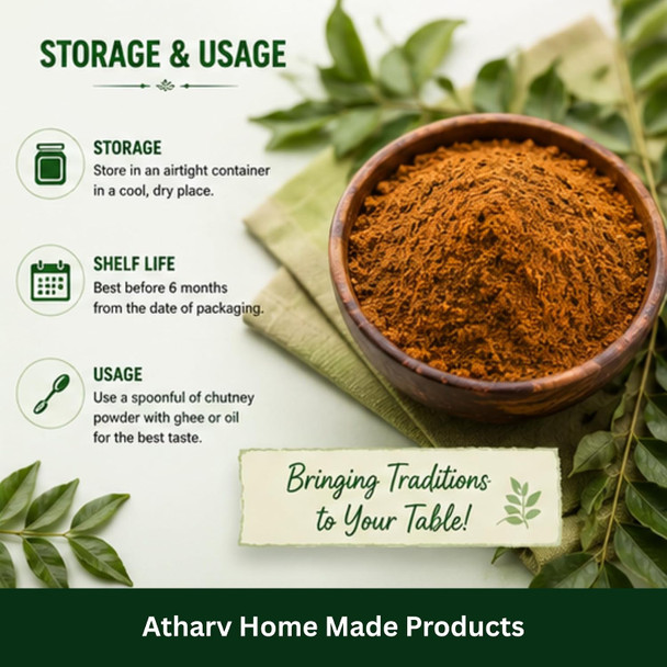 ATHARV Atharv Curry Leaves Chutney Powder Natural Karuveppilai Podi South Indian Dry Spice Mix Ready to Eat Healthy Side Dish for Idli Dosa Rice (Pack of 2) |400gm|0.88 lbs
