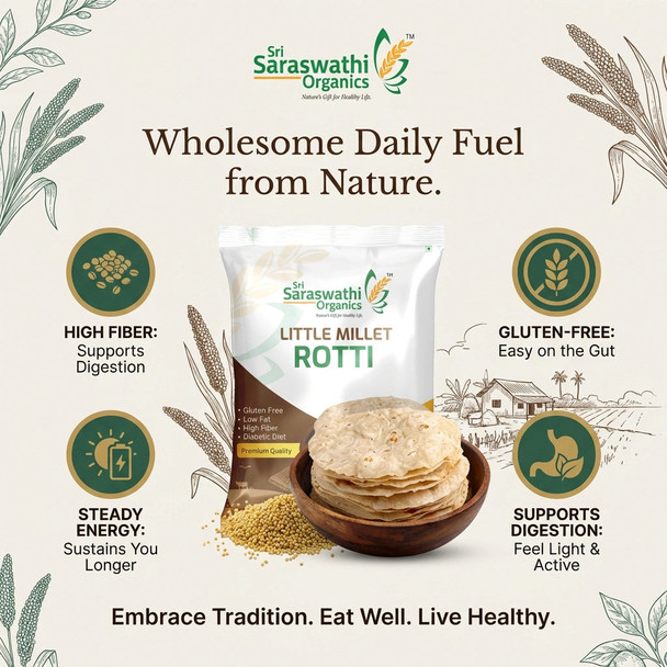 Sri Saraswathi Organics Little Millet Desi Roti |200gm|0.44 lbs