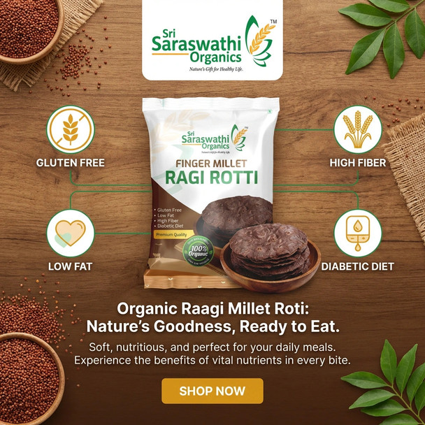 Sri Saraswathi Organics  Ragi Millet Desi Roti |200gm|0.44 lbs