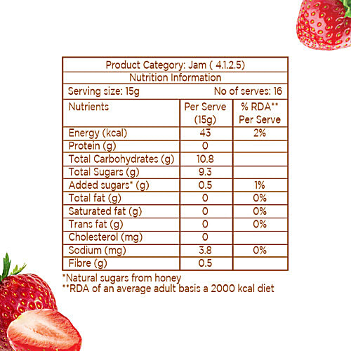 Eatopia-Sugar Free Strawberry Honey Jam | 100% Pure & Natural | Healthy Jam for Kids & Adults | No Added Flavours & Preservatives | 70% Real Strawberries | Sweetness from Real Fruits & Honey | Pack of 1 |240gm|0.53 lbs