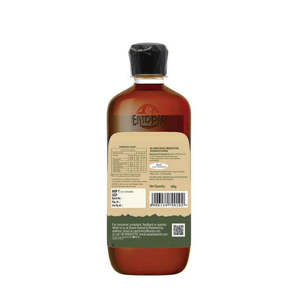 Eatopia-Farmer's Harvest Honey | Squeeze Bottle | Natural Ayurvedic Immunity Booster | 100% Natural & Pure Honey | No Added Sugar | No Adulteration | Multifloral Nectar Honey from Kerala Farms |500gm|1.1 lbs