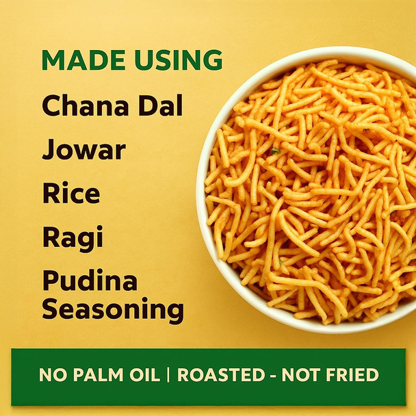 EAT BETTER CO -Millet Bhujia Pudina Masti Chatpata, Healthy Namkeen Snacks â€“ Roasted, Not Fried | No Palm Oil | Healthy Replacement of Chips and Fried Namkeens |100gm|0.22 lbs