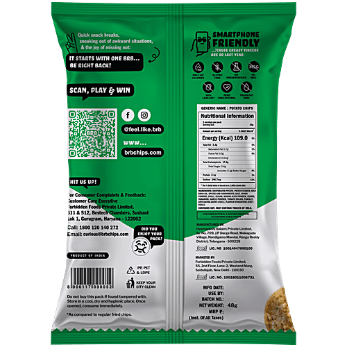 BRB Potato Popped Chips | Bhel - Flavour | Not Fried. Not Baked | 60% Less Oil, Lower Calorie, Healthy Snack |48gm|0.11 lbs