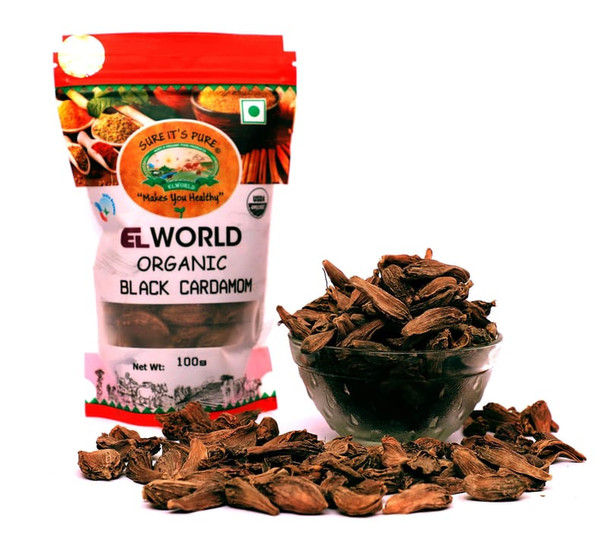 ELWORLD ORGANIC Black Cardamom by EL WORLD|100gm|0.22 lbs