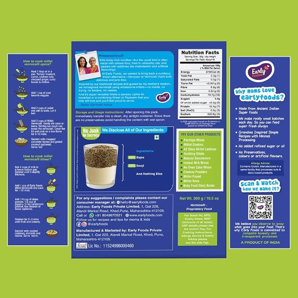 Early Foods Bajra Vermicelli by EARLY FOODS|300gm|0.66 lbs