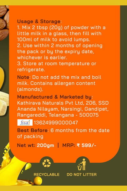 bwise365 Daily Milk Mix Sattu - No Refined Sugar, Sattu, Almond-Rich, with Banana, Natural, No Preservatives or Artificial Inputs by bWise365|200gm|0.44 lbs