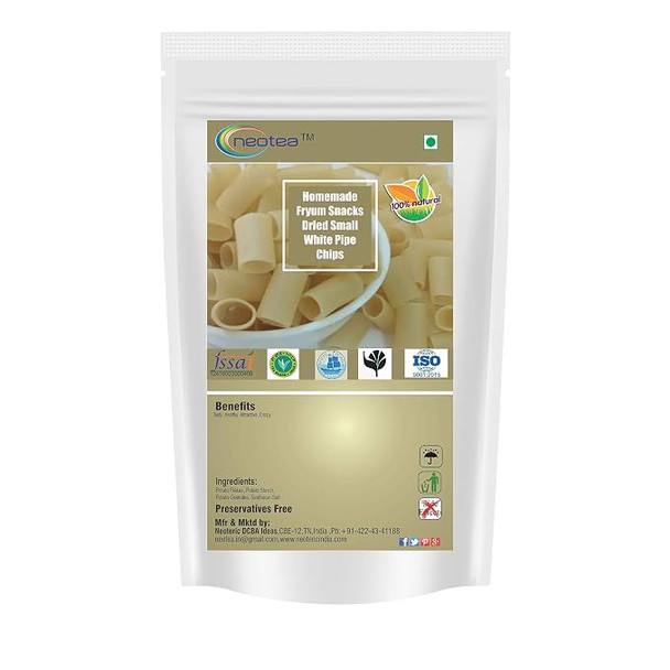 Neotea Homemade Fryum Snacks Dried Small White Pipe Chips |250gm|0.55 lbs