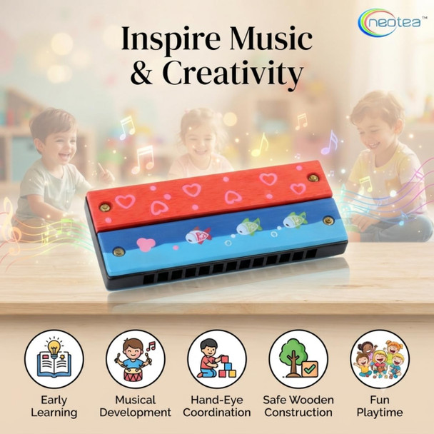 Neotea Harmonica Mouth Organ Wooden Musical Instrument for Kids | Pack of 2 |100gm|0.22 lbs