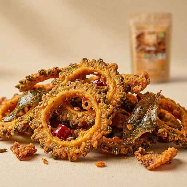 Neotea Organic Home Made Bitter Gourd Raw Chips Indian Authentic Healthy Snacks |250gm|0.55 lbs