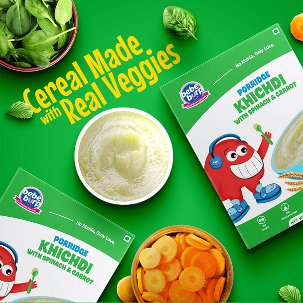 Bebe Burp Cereals | Mix Porridge Khichdi Mix Porridge with Spinach & Carrot |200gm|0.44 lbs