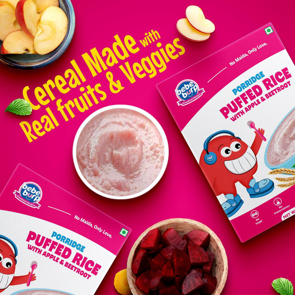 Bebe Burp Cereals | Mix Porridge Puffed Rice Porridge with Apple & Beetroot |200gm|0.44 lbs
