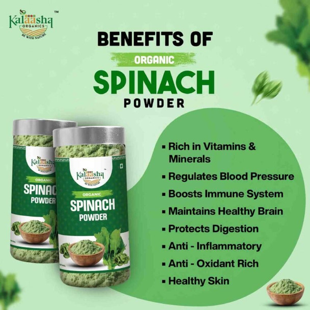 Kalaasha Organics - Organic Spinach Powder   |100gm|0.22 lbs