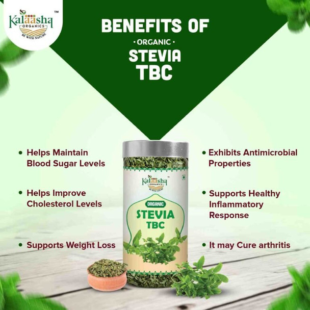 Kalaasha Organics - Organic Stevia TBC   |100gm|0.22 lbs