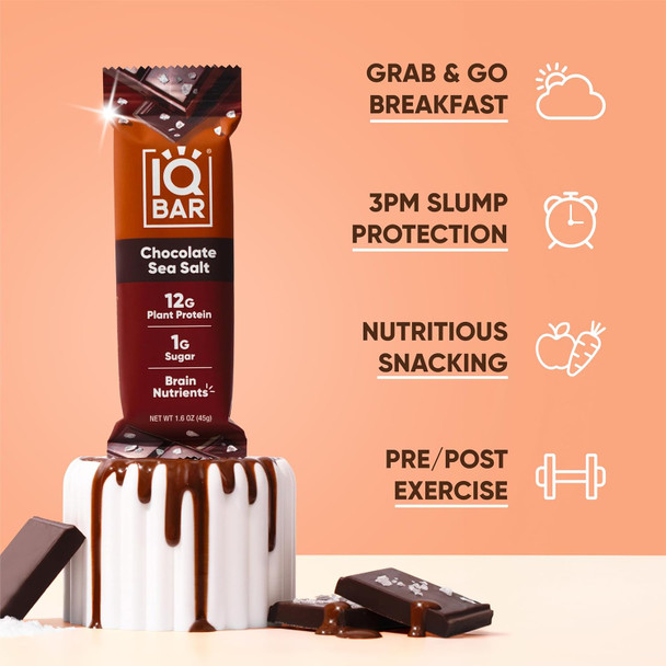 IQBAR Salted Caramel Chip | Brain + Body Keto Protein Bars - 12 Bar Pack by IQBAR|540gm|1.19 lbs