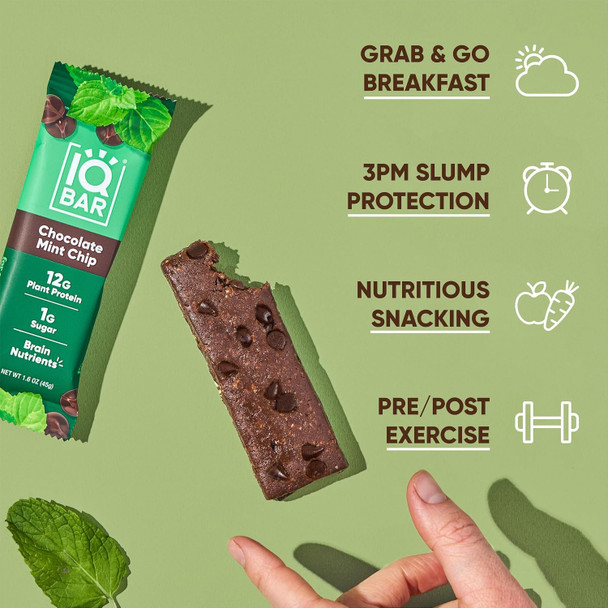 IQBAR Chocolate Mint Chip | Brain + Body Keto Protein Bars - 12 Bar Pack by IQBAR|540gm|1.19 lbs