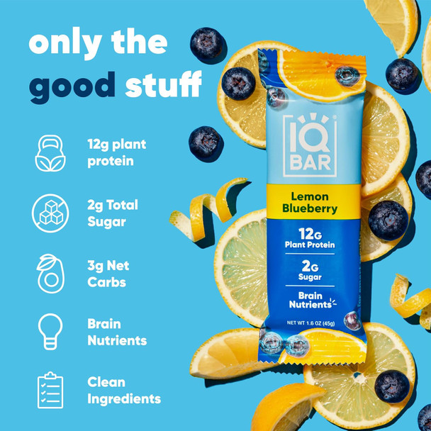 IQBAR Lemon Blueberry | Brain + Body Keto Protein Bars - 12 Bar Pack by IQBAR|540gm|1.19 lbs