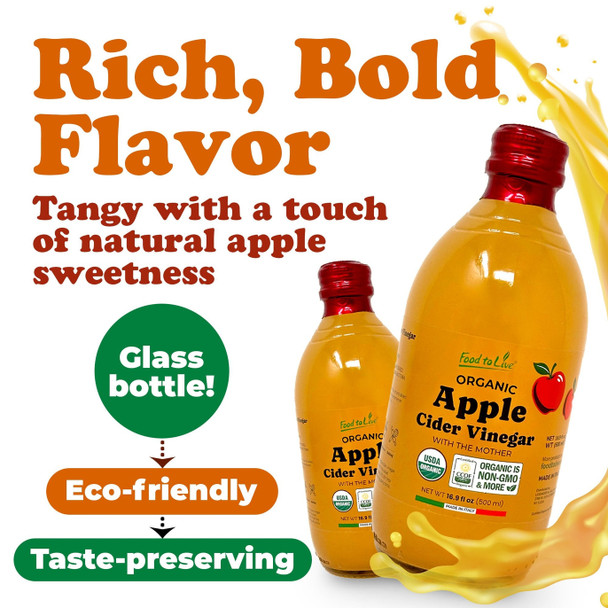 Food to Live Organic Apple Cider Vinegar, Vegan |479gm|1.06 lbs