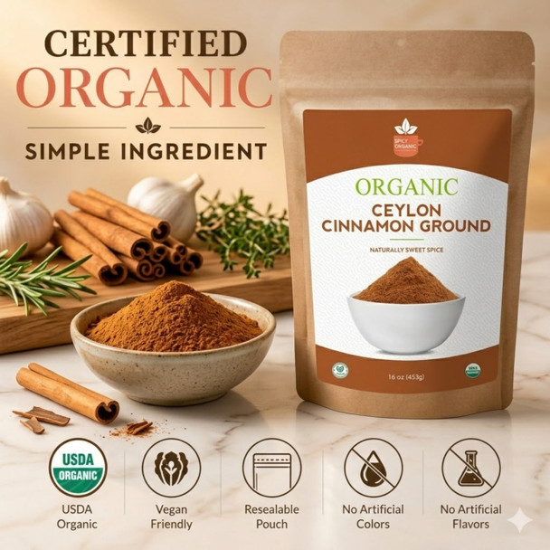 Spicy Organic – Organic Ceylon Cinnamon Powder by Spicy Organic|454gm|1.0 lbs