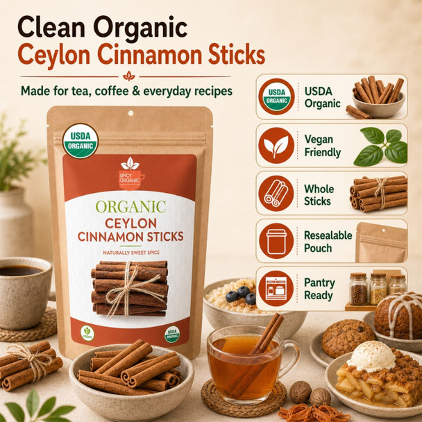 Spicy Organic – Organic Ceylon Cinnamon Sticks by Spicy Organic|227gm|0.5 lbs