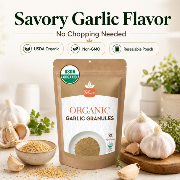 Spicy Organic – Organic Garlic Granules by Spicy Organic|227gm|0.5 lbs