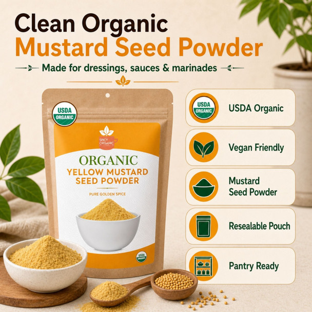 Spicy Organic – Organic Yellow Mustard Seed Powder by Spicy Organic|454gm|1.0 lbs